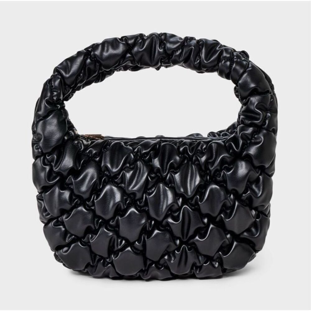 A New Day Black Bubble Quilted Handbag Top Handle Small Stylish - Picture 5 of 5